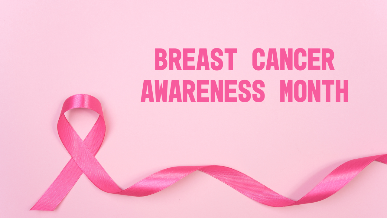 Pink ribbon with Breast Cancer Awareness Month message