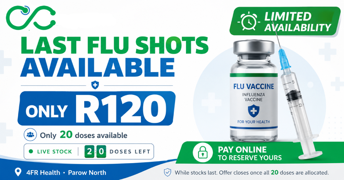 4FR Health flu shots available at R120 with limited stock